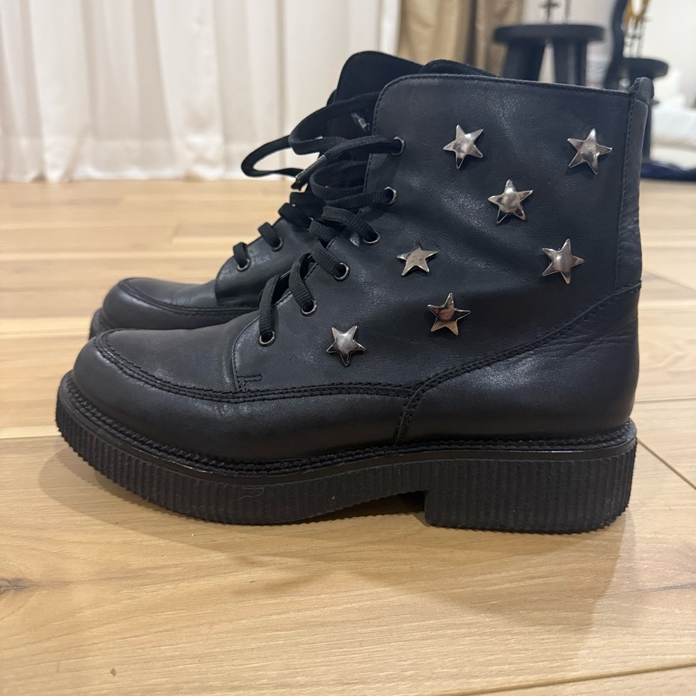 Black Combat Boots with Silver Star Studs